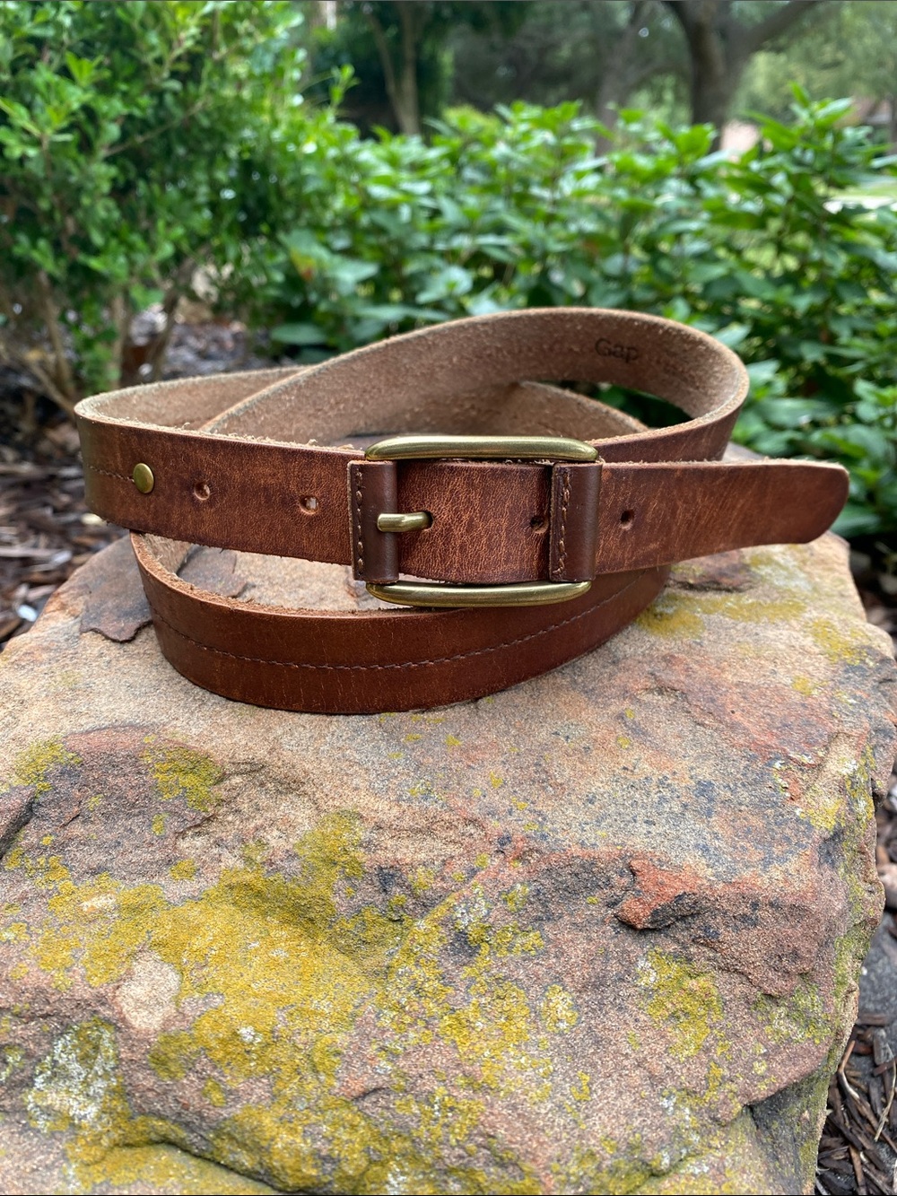 Vintage GAP Unisex Brown Leather Belt with Brass Buckle
